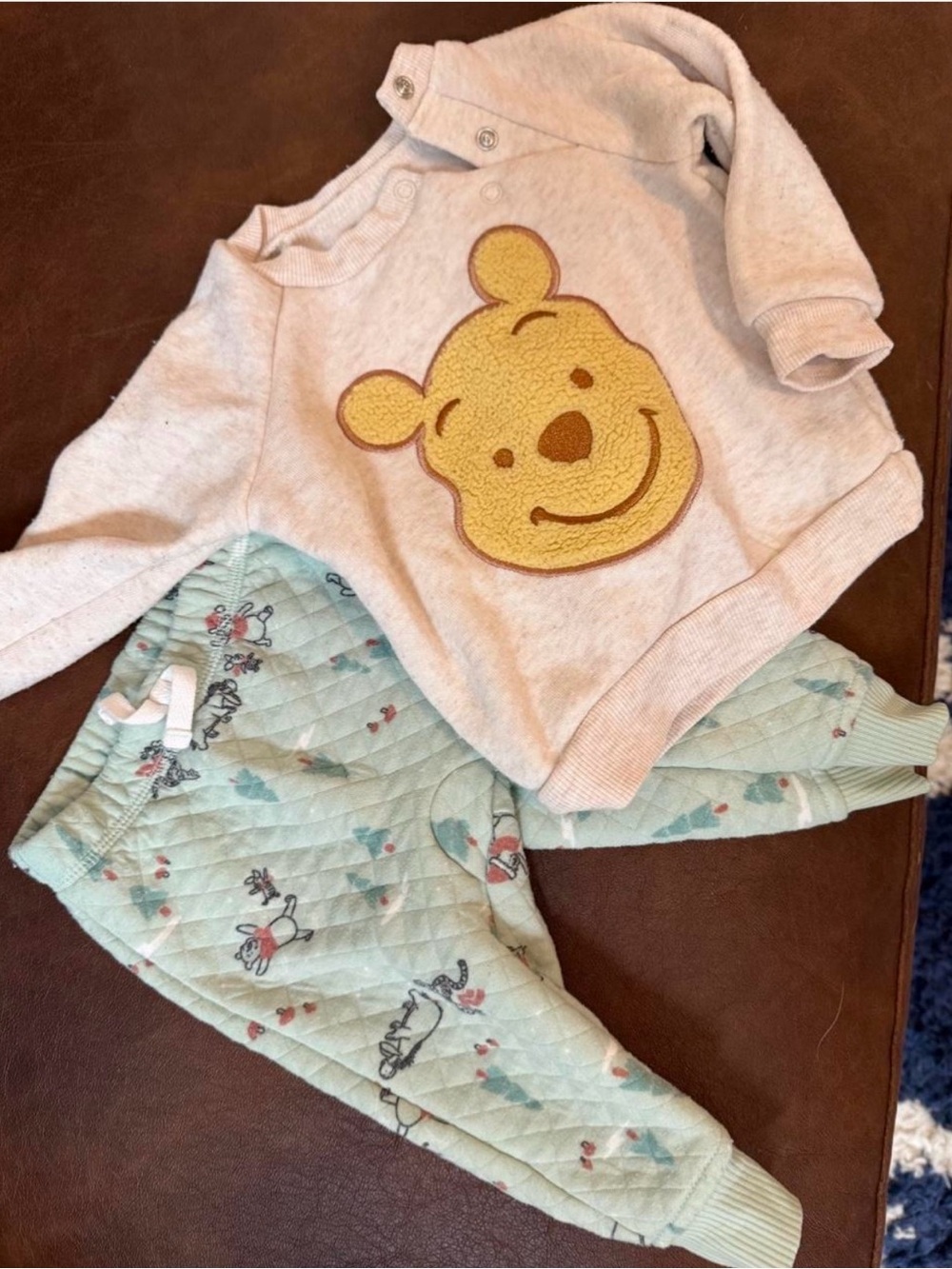 Cozy Beige Pooh Sweatshirt and Mint Green Quilted Pajama Set